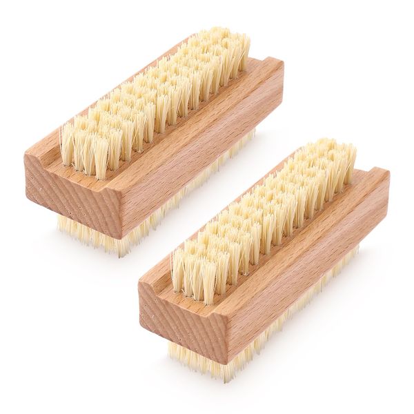 Amaxiu 2 Pcs Wooden Firm Nail Brushes, Wood Double Sided Nail Scrub Brush with Stiff Bristles, Nail Deep Cleaning Brushes for Fingernails Footnails Makeup Manicure Pedicure Accessories for Men Women