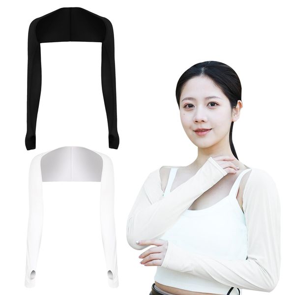 Qaziuy 2 Paare UV Schutz Bolero, Kühlender Schal Armmanschette Arm Sleeves Fingerlöcher Sonnencreme Shrug Armmanschette Armstulpen Damen Schwarz Weiß