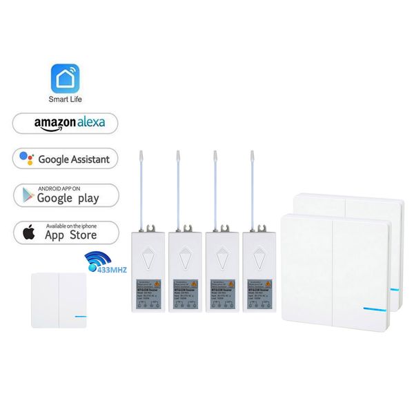 2x Wireless Wall Light Switch +4x WIFI Remote Control Receiver Google Home Kit