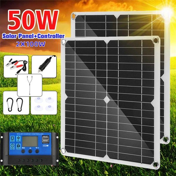 50W Solar Panel Kit Battery Charger Controller Home Boat RV Camp Outdoor 18V