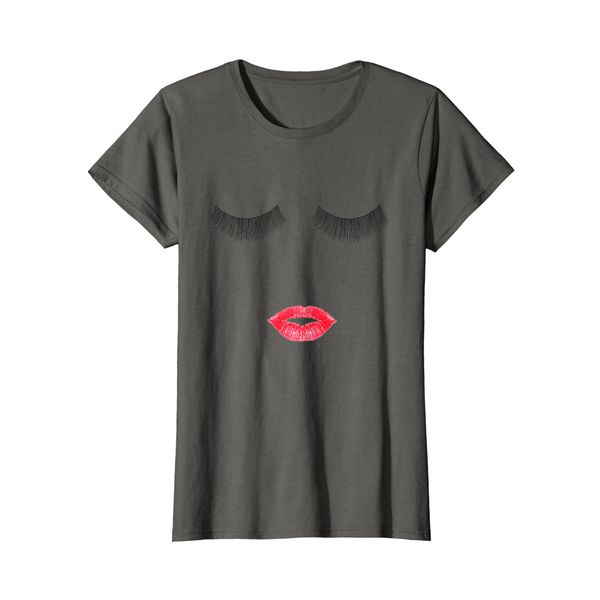 Womens Black Eyelashes Lips Makeup T Shirt Woman Lipstick T-Shirt