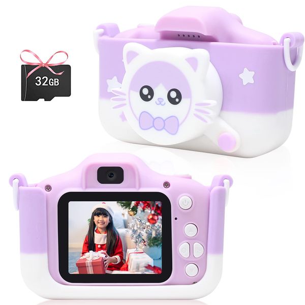 Pinguma Kids Camera, Toy Camera, Kids Camera, Girls, Digital Camera, Video Camera, 2.0 Inch IPS Screen, 1080P HD, 8x Zoom, Timer Shooting, 32GB Memory Card, 5-10 Years Old, Girls, Children's Day,