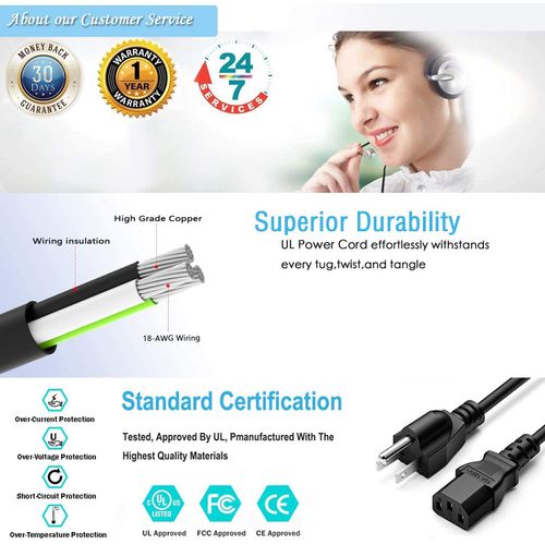 BestCH AC Power Cord Cable Plug for HITACHI Plasma LCD TV