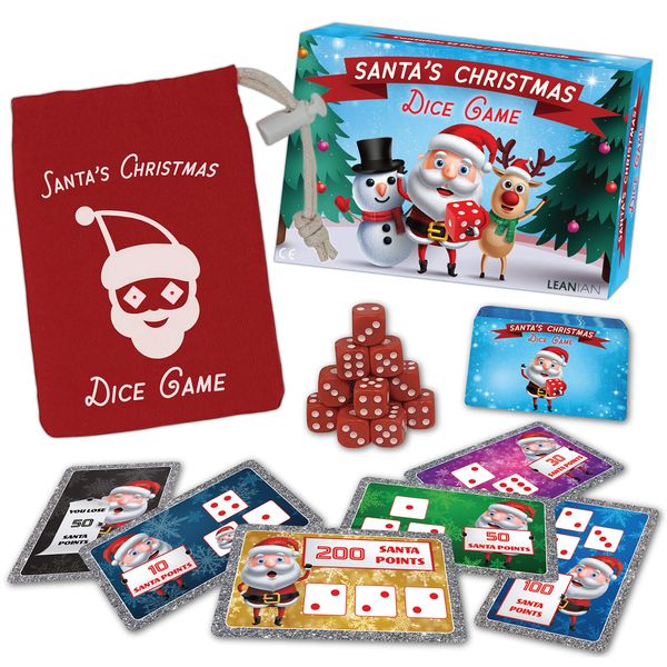 Xmas Stocking Filler - SANTA'S CHRISTMAS DICE GAME - For Children, Family, Kids, Christmas Party, Christmas Office Party, Christmas Family Game, Christmas eve box fillers, Christmas stocking fillers