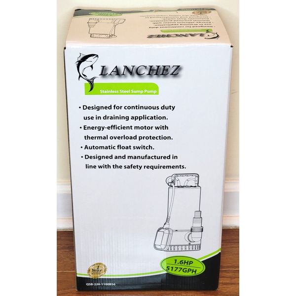 Lanchez Stainless Steel Sump Pump 1.6HP 5177GPH QSB-2JH-1100B56