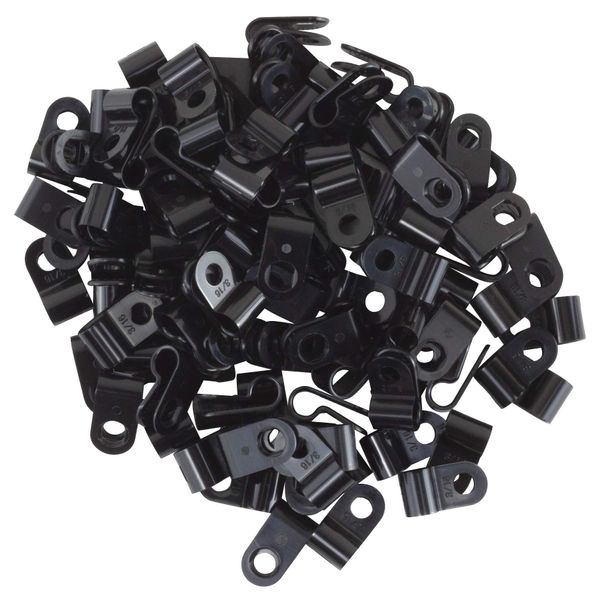 GTSE 100 Pack of Black Nylon P-Clips, 5.0mm (3/16”) Diameter, Plastic Cable Clips