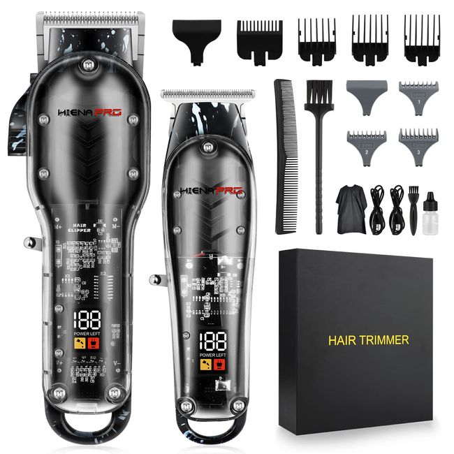 HIENA PRO Hair Clippers for Men +T Liners Hair Trimmer Set, Men Professional Cordless Rechargeable Barber Hair Cutting kit with LED Display，Gifts for Men