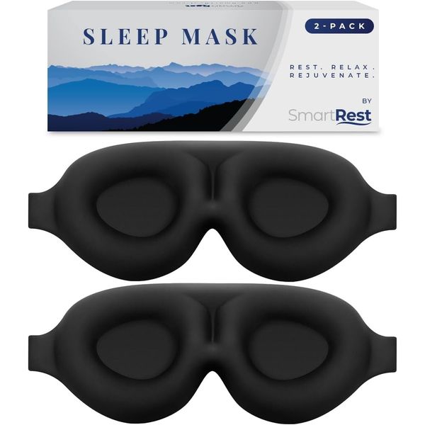 SmartRest Sleep Mask [2 Pack] - Eye Mask for Sleeping - Contoured, 100% Blackout