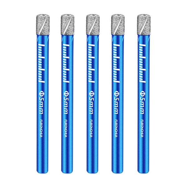 5pcs 3/16" Dry Diamond Core Drill Bits for Ceramic Porcelain Tile Granite Marble Glass Hard Materials Diamond Hole Saw Kit with Cooling Wax,Round Shank