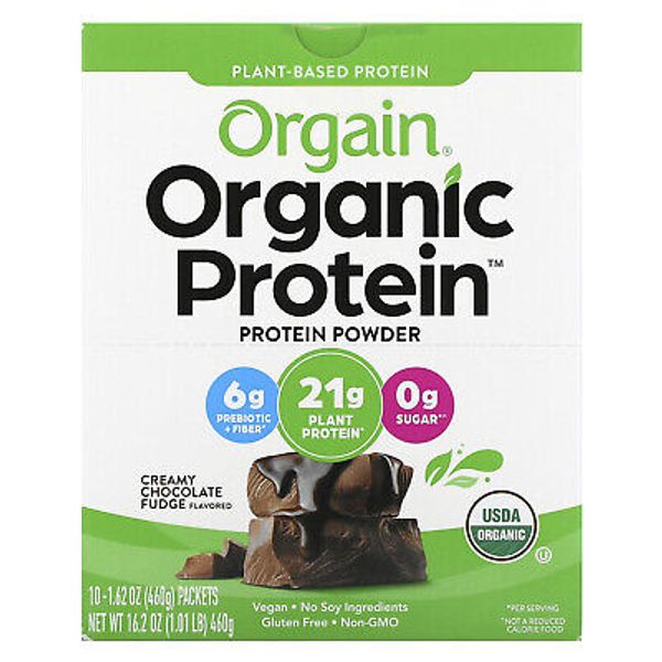 Organic Protein Powder, Plant-Based, Creamy Chocolate Fudge, 1.62 oz (46 g)