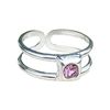 Adjustable Sterling Silver And Square Set Purple Cubic Zirconia Toe Ring