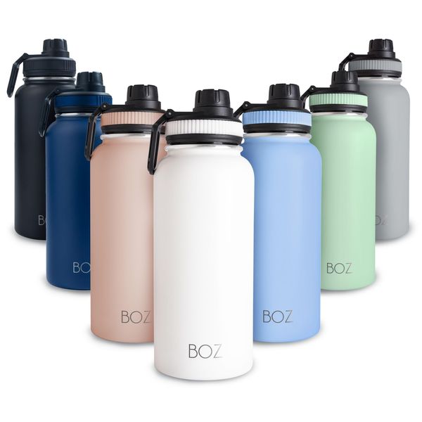 BOZ Stainless Steel Water Bottle 1l, Insulated Water Bottle, Wide Mouth BPA Free 1 Litre Water Bottle, Vacuum Double Wall Metal Water Bottle, White Water Bottle