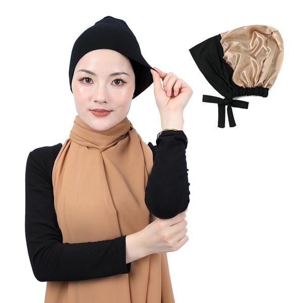 PeacePray Silky Satin Lined Hijab Undercap, Premium Non-Slip Hijab Underscarf, Adjustable Tightness to Your Liking, Black