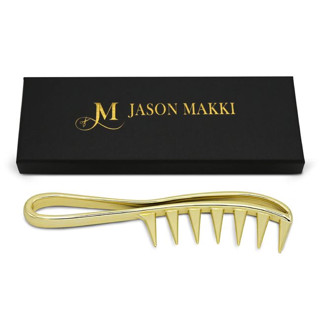 JASON MAKKI Hair Styling Comb – Wide-tooth Comb With Beautiful Packaging – Detangling Comb – Professional Salon Large Teeth – Hairstyling Comb – Barber Comb – Durable Hairbrush (Gold)