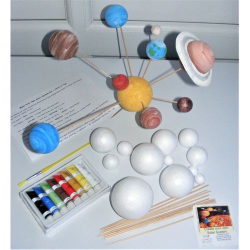 Make Your Own Solar System Model Kit ~ 12 Mixed Sized Polystyrene Spheres / Balls 2cm to 7cm Diameter with Wooden Rods Paints Brush School Projects