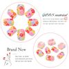 Vatocu Square False Nails Short Rainbow Flowers Press on Nails Summer Fake Nails Acrylic Stick on Nails for Women and Girls (24pcs）
