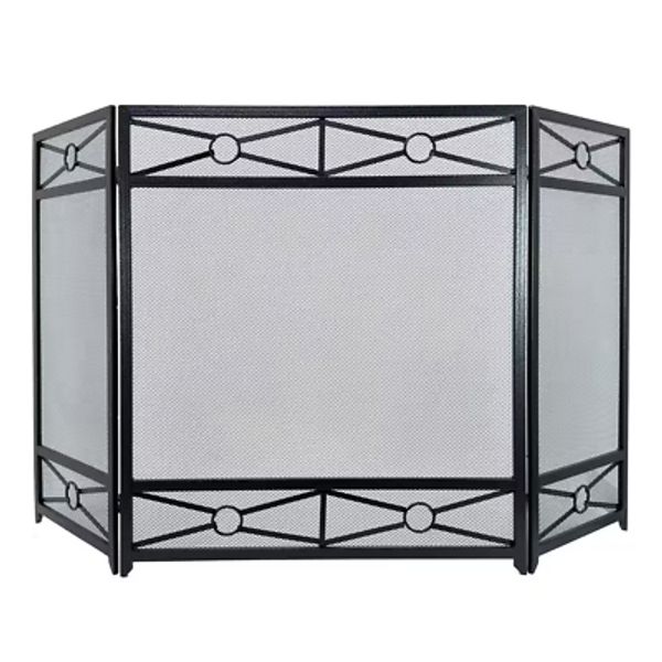 Pleasant Hearth Fireplace Screen 3-Panel Vintage Iron Gray Crisscross Pattern