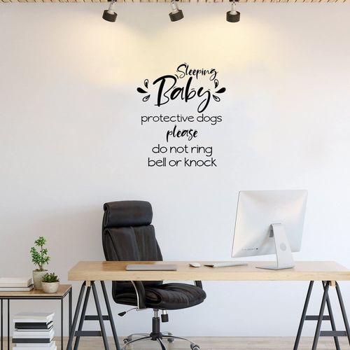 Inspirational Quotes Wall Sticker, Sleeping Baby Protective Dogs Vinyl Decal for Home Living Room Playroom Office Coffee Shop Restaurant Wall Art Decor 22 Inch