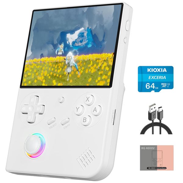 RG40XX V Linux OS Portable Game Console 64GB Storage 4.0-inch IPS Display H700 Quad-Core Bluetooth 4.2 3200mAh Battery 16M RGB Lighting(White)