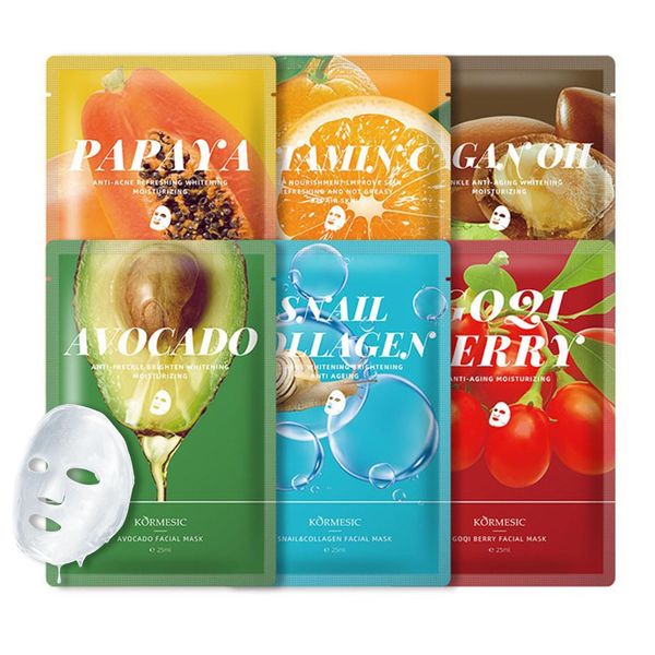 Shefave Tuchmaske Feuchtigkeitsmaske Gesicht Masken Beauty Set mit Schnecken und Kollagen Maske, Avocado, Papaya, 6 PCS Gesichtsmasken, Anti-Falten Straffend Face Mask, Antioxidans