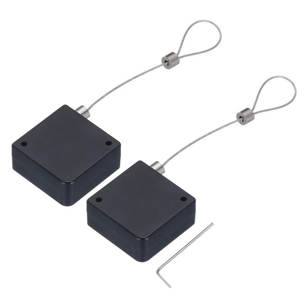 sourcing map Retractable Cable Lock with Double-Sided Adhesive Slow Remote Control Security Lock for TV, DVD,Showroom,Remote,600g 2Set Black