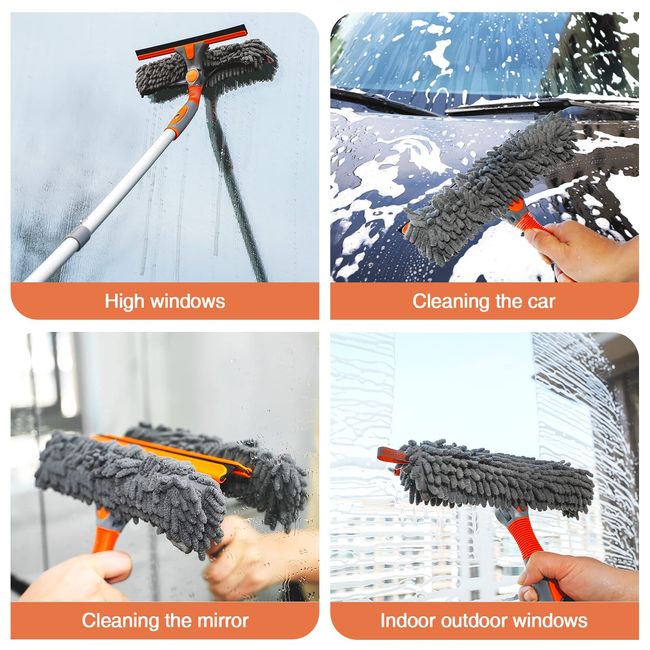 2 In 1 Window Cleaning Cloth Brush With Telescopic Rod, Squeegee