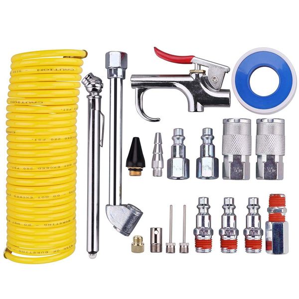 20 PCS Air Compressor Accessory Kit, Dust Removing Blow Gun with Air Compressor Tool and Nozzle Accessories Kit, Improving Efficiency, for Automotive Repairing, Maintenance