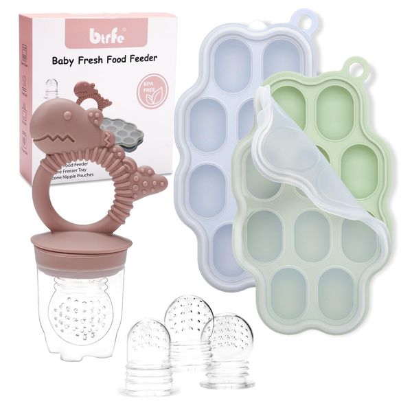 Baby Breastmilk Popsicle Molds with Baby Fruit Feeder Pacifier - btrfe Baby Silicone Nibble Freezer Tray Food Storage Containers for Toddler Teething & Infant Self Feeding, Pink