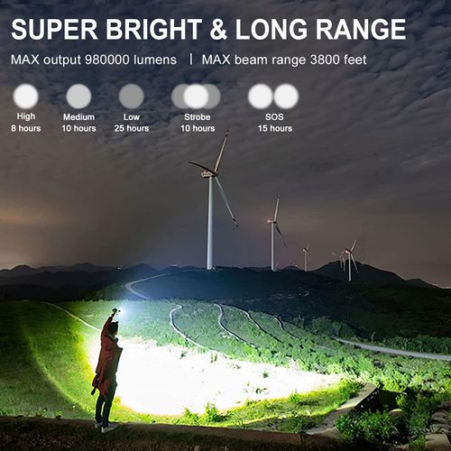 OMALIGHT Rechargeable 980000 High Lumens LED Flashlights, XHP90.2 Super Bright Flashlight with Zoomable & 5 Modes & IPX7 Waterproof for Camping