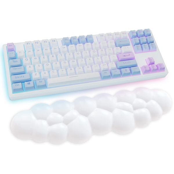 Cloud Wrist Rest Keyboard, White Cloud Palm Rest with PU Leather Memory Foam Cute Keyboard Rest for Wrist Support and Arm Rest, Desk Cloud Wrist Pad for PC Gaming/Hand Cushion/Computer/Office