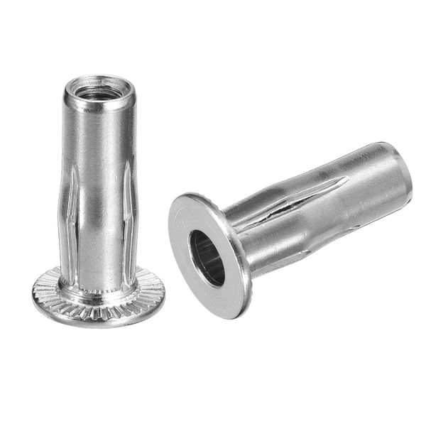 sourcing map M6 Multi-Grip Rivet Nuts, 5pcs Pre-Bulbed Shank Flat Head Threaded Insert Nut 304 Stainless Steel Plus Nuts for Construction Industrial