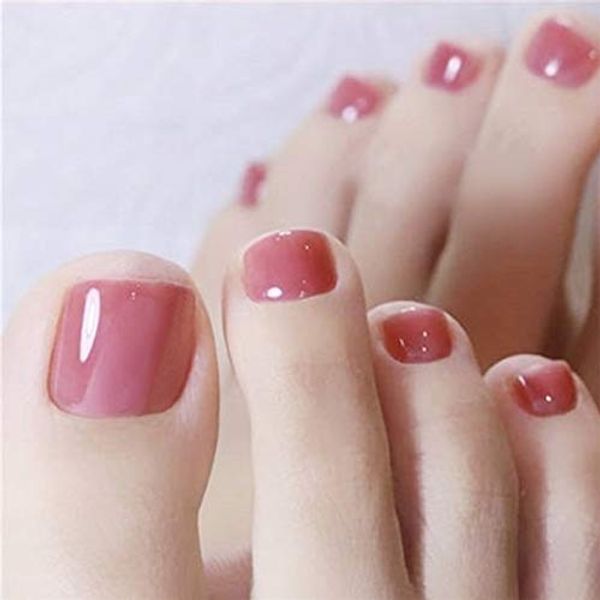 Pure Color Nail Tips for Feet, Handmade Nail Tip, Nail Jewelry, False Nails, Simple with Double-Sided Adhesive Tape, For Weddings, Parties, After Parties, Etc., 24 Pieces, Set of 12 Different Sizes, Rose Color