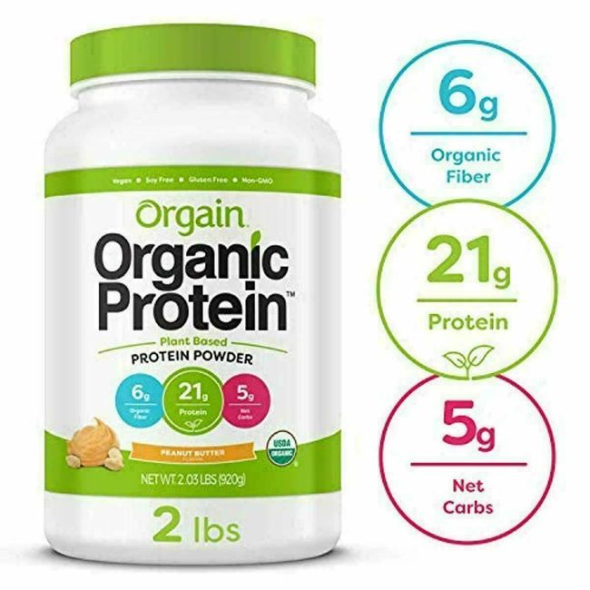 Orgain Organic Plant Based Protein Powder Peanut Butter Vegan Low Carbs 2.03 Lbs