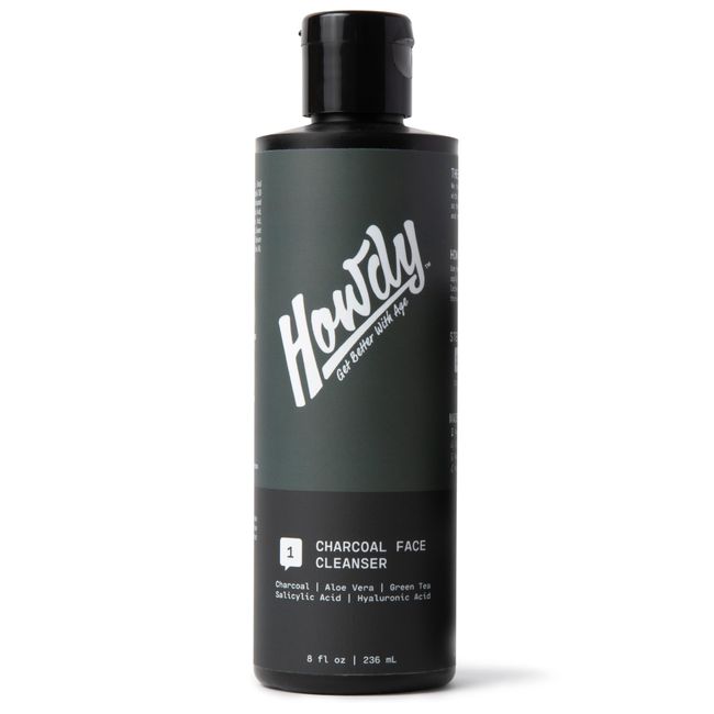 HOWDY Charcoal Face Wash (8 oz) - Deep Cleaning, Exfoliating, Hydrating