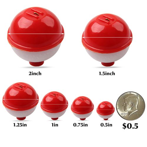 SILANON Fishing Bobbers Floats Assortment,25pcs Snap-on Red and White Bobbers for Fishing,Hard ABS Push Button Round Buoy Floats Bobbers Fishing Tackle Accessories