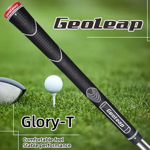 Geoleap Glory-T Rubber Golf Grips, Set of 13, Standard/Medium, 6 Color Options, Thumb Pattern, Soft Feel, Anti-Slip, Comfortable Hybrid Golf Club Grip (Mid, Black)