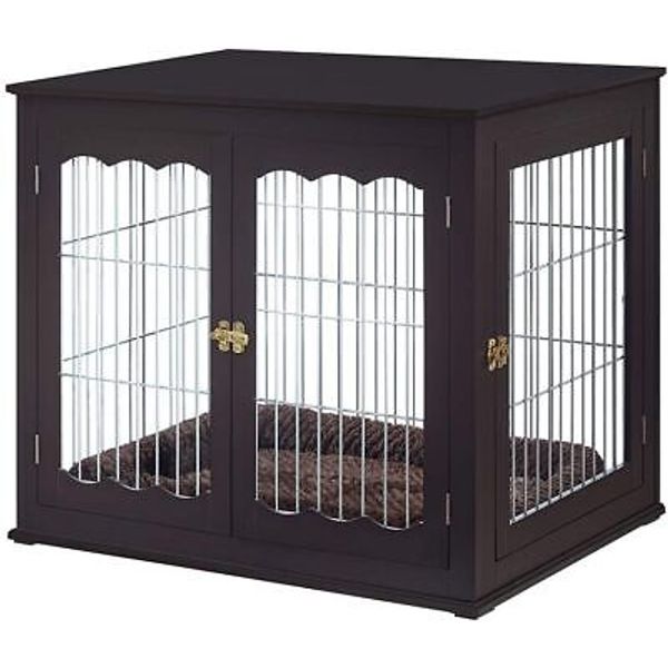 Furniture Style Dog Crate ,Modern Decorative Wood Wire Pet House,Espresso