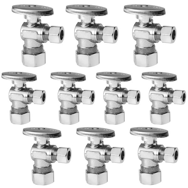 GUOFIS 10 Pack Angle Stop Valve,1/4 Turn Water Shut Off Valves,1/2" Nominal (5/8" OD) Compression Inlet x 3/8" OD Compression Outlet Shut-off Valve for Bathroom Toilet Kitchen Shower Plumbing