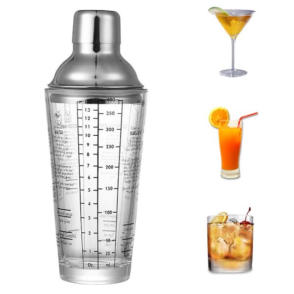 Cocktail Shaker aus Glas, Transparent Cocktail Shaker, Cocktail Haker mit Skala Bar Shaker, Cocktail Mixbecher, Bar Craft Cocktailshaker, 400ml, Verwendet für Wein, Gemischte Fruchtsäfte, Getränke