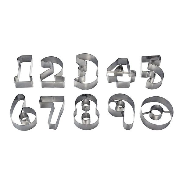 Pearl Metal Number Cookie Cutters, Set of 10, D - 3100, Stainless Steel