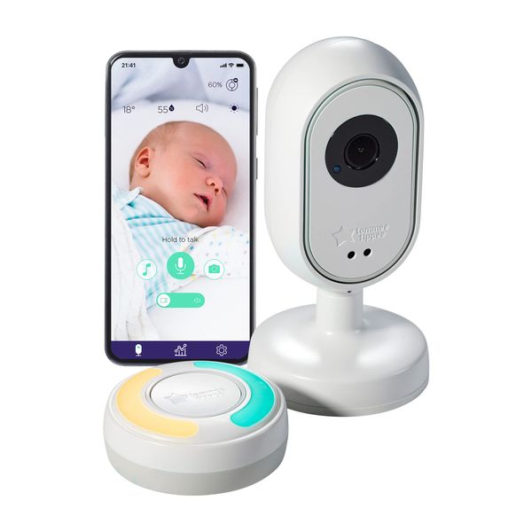 Tommee Tippee Dreamsense App-Enabled Smart Baby Monitor, HD Remote Tilt and Pan Night-Vision Camera, 2-Way Audio, Intelligent Parent Pod for Customisable Alerts and Sleep Tracking , White