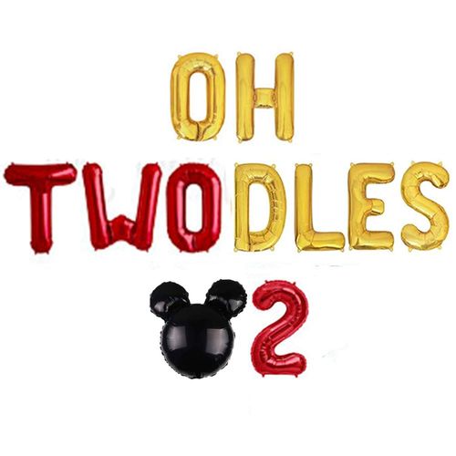 Oh Twodles Birthday Balloons, Red Oh Twodles Balloon Birthday Banner Mickey Mouse Party Supplies Number 2 Balloon for 2nd Second Boy Michkey Mouse Birthday Party Decoration 13PCS Kit of Geloar (Red)