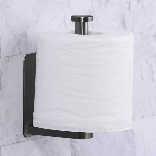 VAEHOLD Self Adhesive Toilet Paper Holder Kitchen Washroom Adhesive Toilet Roll Holder No Drilling for Bathroom Stick on Wall Stainless Steel Brushed Black