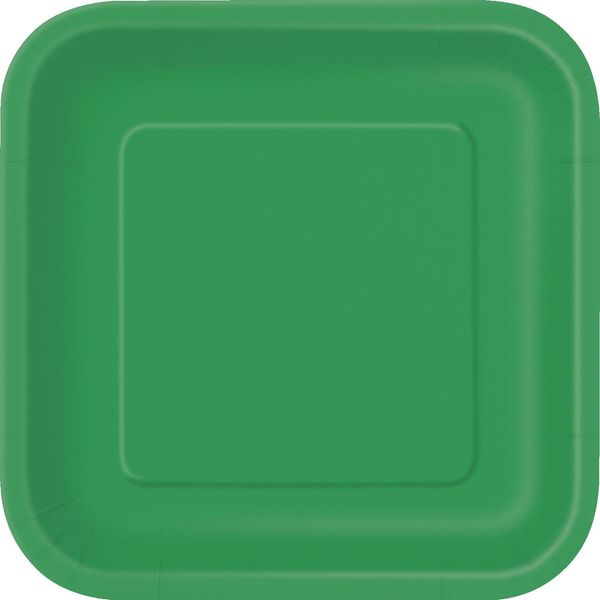 Solid Emerald Green Square Paper Dinner Plates (22cm) 14 Count - Elegant, Disposable, Perfect for Parties & Events