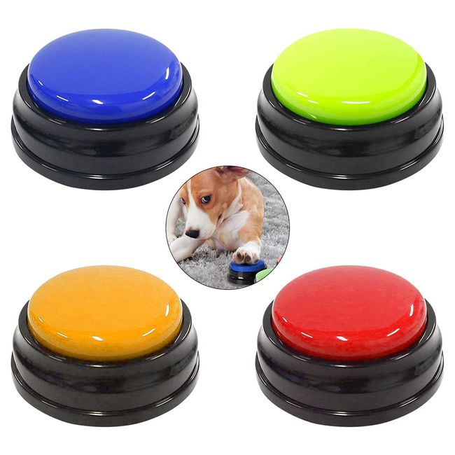 NAVESO Buzzer Mit Aufnahmefunktion Hunde, 4 Stück Answer Buzzers Hund, Buzzer mit Sound, Buzzers Aufnahmefähige Tasten für Hund Interaktion