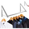 Double Foldable Clothing Rack w/ Extension Rod, Wall-Mounted Retractable Clothes Hanger for Laundry Dryer Room, Hanging Drying Rod, Small Collapsible Folding Garment Racks, Dorm Accessories (Chrome)
