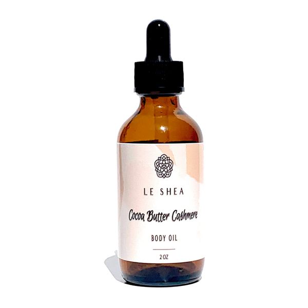 LE SHEA Cocoa Butter Cashmere Scented Body Oil, Apricot & Safflower Oil, Sensitive Skin Moisturizer, Vegan After Bath/Shower Care, Condition Dry Hands & Feet, Lightweight for Massage Cuticle & Nail