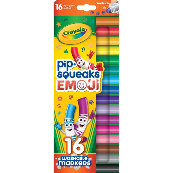 Crayola Emoji Pip Squeaks Washable Markers (16ct), Toddler Mini Stamper Marker Set, Stocking Stuffers, Holiday Gift for Boys & Girls