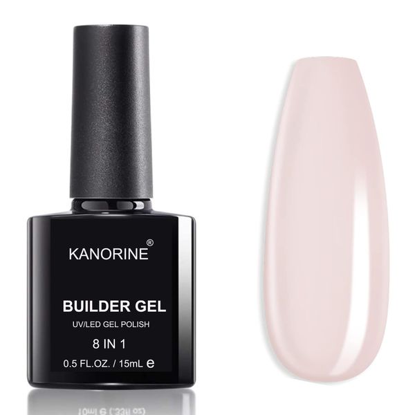 KANORINE Gel Nail Polish Builder Nail Gel, 8-in-1 Cover Nude Gel Builder, Hard Gel Builder for Nails Strengthener Extension Gel Base Coat Rhinestone False Nail Tips Glue Gel in a Bottle 15ML Hard Gel