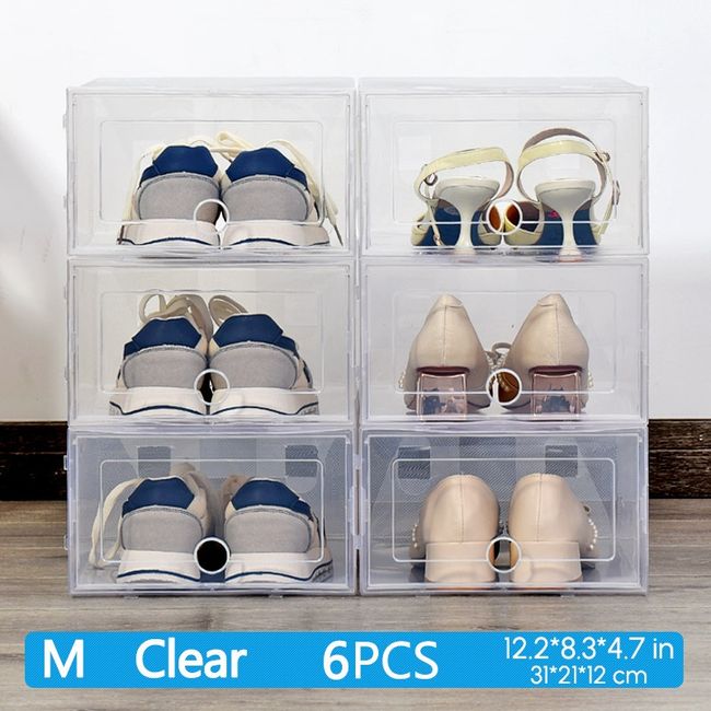 6Pcs Collapsible Shoe Box Stackable Shoe Storage Bin Transparent